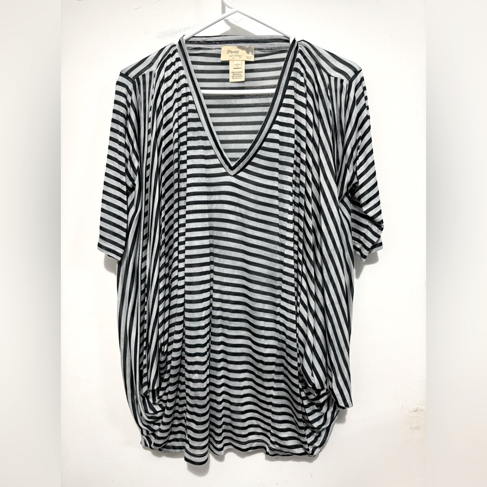 Elizabeth and James V Neck Striped Top Blue XS